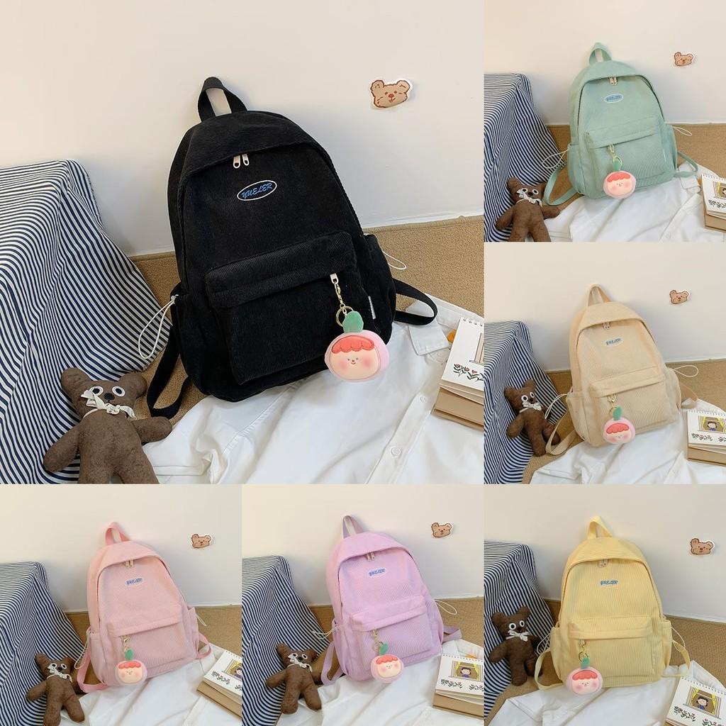Cute Girl Backpack Nylon School Bag With Solid Color And Letter Embroidery Design For Daily Use