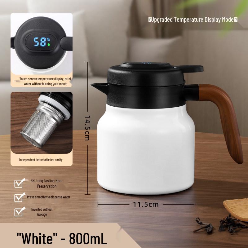 Portable Large Capacity Stainless Steel Tea Stewing Pot with Wooden Handle and Water Separator