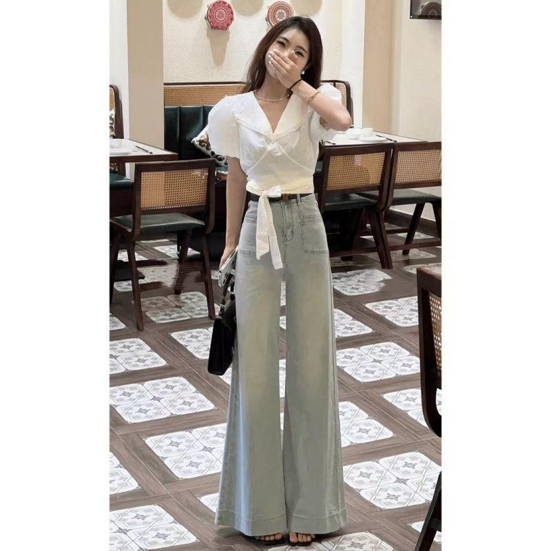 

Осень Зима Уличный Стиль Хипстер Повседневная Мода Джинсы Клеш Женские Винтажные На Все Случаи Прямые Джинсовые Брюки XS синий