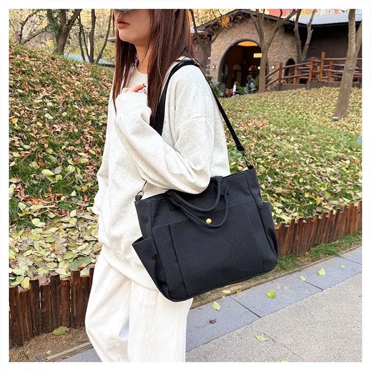 Canvas Tote Bag For Women With Inner Zip Pockets And Adjustable Strap For Casual Travel