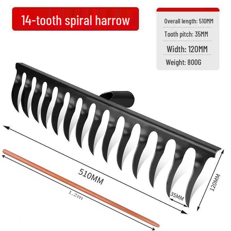 Manganese Steel Hand-Forged Spiral Rake: Multifunctional Garden Tool