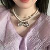 Tooxika French Retro Romantic Light Luxury Double Pearl Bow Necklace Niche Choker Collarbone Chain