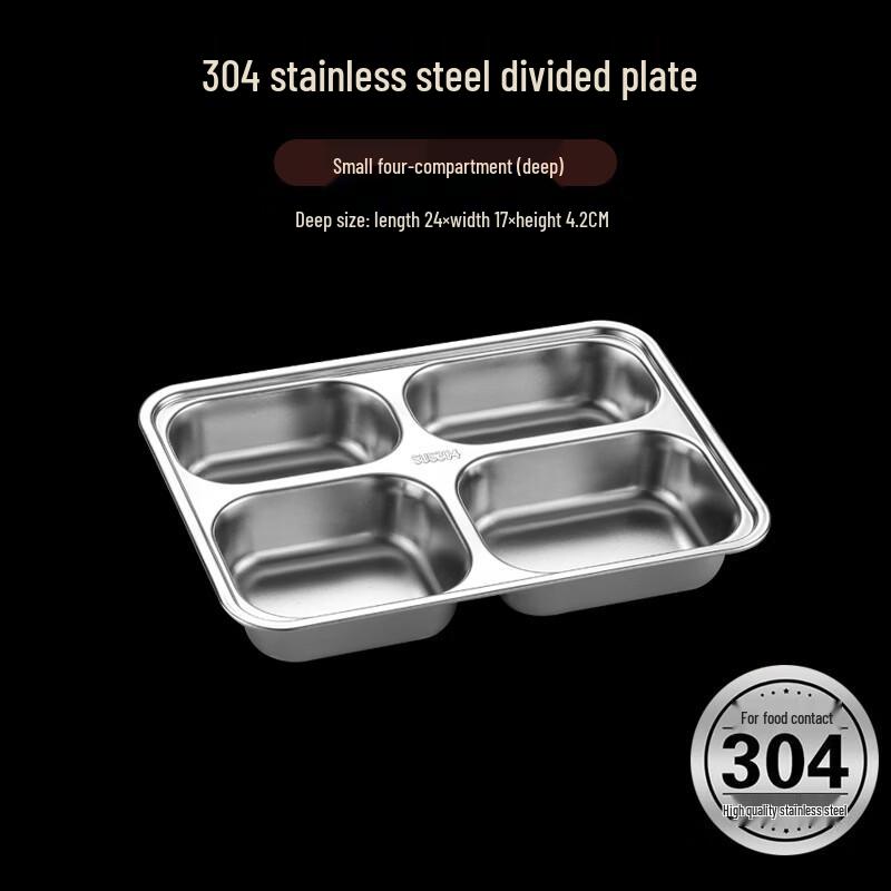 Yudefeng 304 Stainless Steel 4-Compartment Divided Meal Plate (10-Pack)