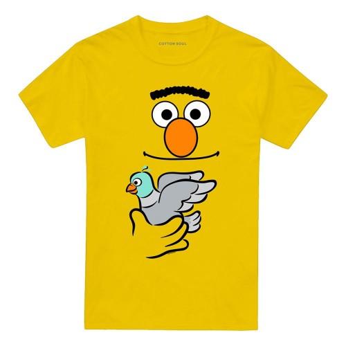 Sesame Street Unisex Adult Holding Pigeon Bert T-Shirt