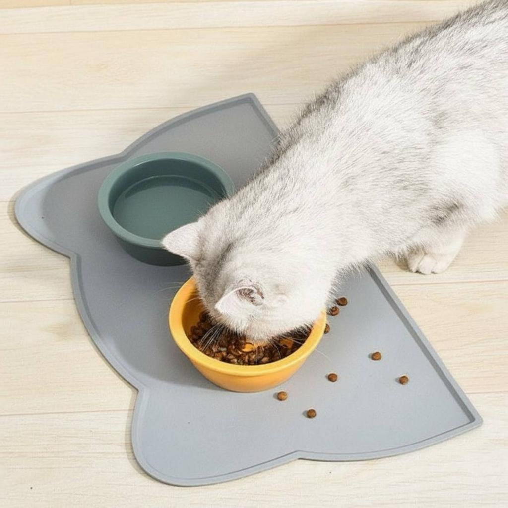 Waterproof Pet Bowl Mat Easy to Clean Non-Slip Cat Feeding Mat Cat Head Placemat Long-Lasting Dog Food Floor Protector Flexible