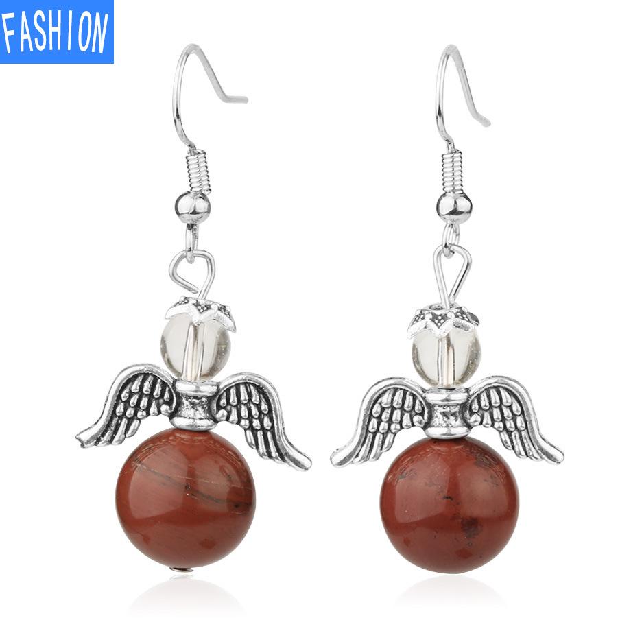 European and American Trinkets Natural Crystal Angel Wings European and American Earrings Autumn and Winter Kaai Female Earrings