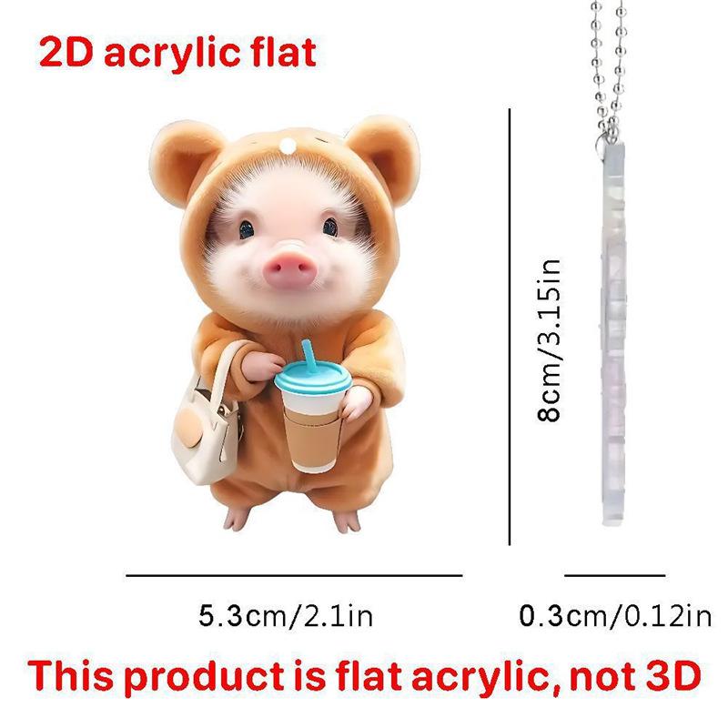 Cute Pig Car Interior Acrylic Pendant Lovely Auto Keychain Hanging Ornament Universal Fit Car Decoration Accessories For Key Bag