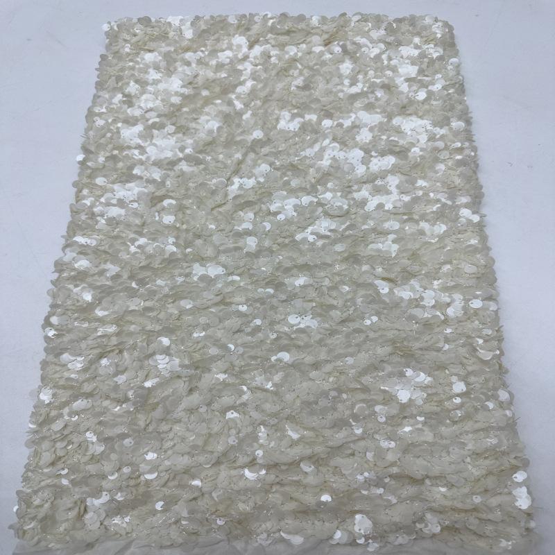 5+7+9mm Sequins Lace Fabric Fashion Design Handmade Embrordered Net Lace with Full Sequin Fabric for Party Evening Dress Cloth