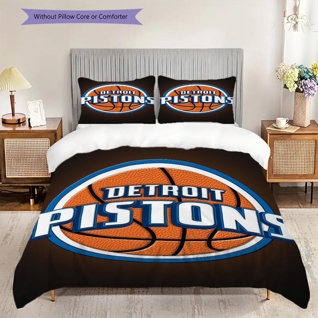 Set di tre pezzi con logo vibrante dei Detroit Pistons(1 * copripiumino + 2 * federa, senza nucleo) Copripiumino e federa morbidi e confortevoli