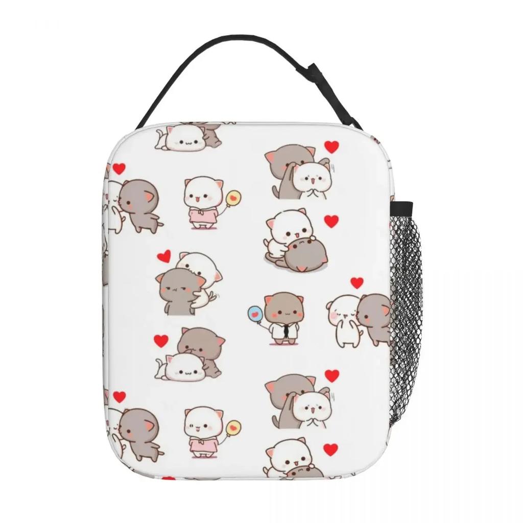Mochi Peach Cat Peach And Goma Insulated Lunch Bags Thermal Lunch Container Portable Tote Lunch Box Men Women School Travel