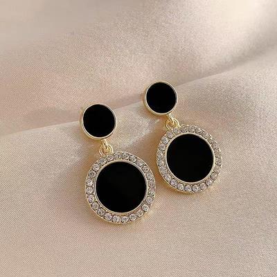 S925 Silver Black Circle Dangle Earrings - Stylish, Versatile, High-End Design for Women