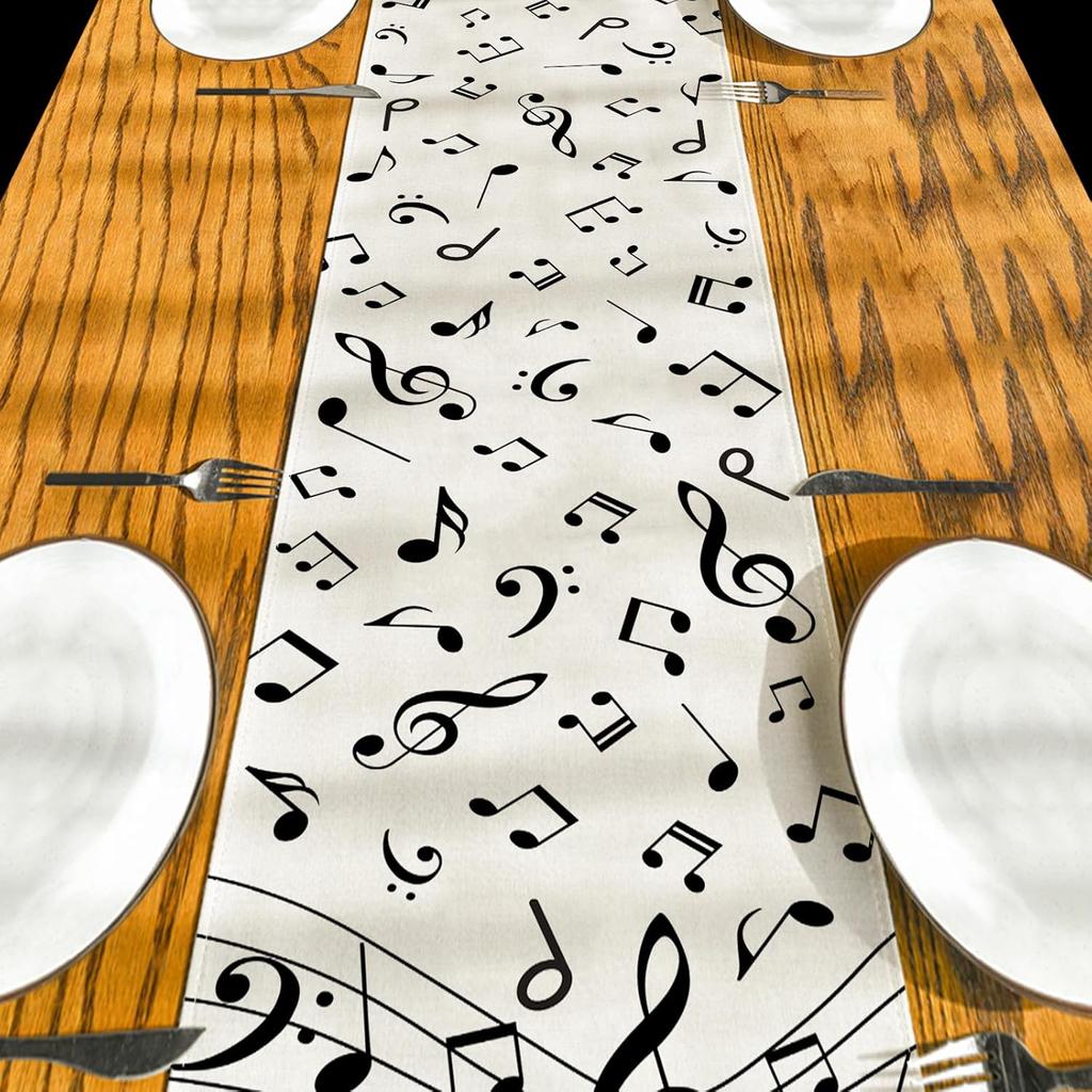 Musical Notes Linen Table Runner Home Decorations Washable Geometric Symbols Kitchen Dining Table Runners Holiday Party Decor