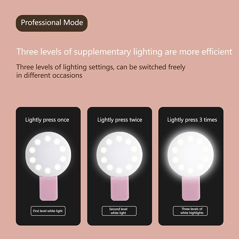 Luz de Anillo Lámpara Flash de Relleno para Teléfono Móvil Clip Portátil Atenuación de Tres Niveles Mini Duradera Práctica 10 LED Anillo para Selfies Belleza