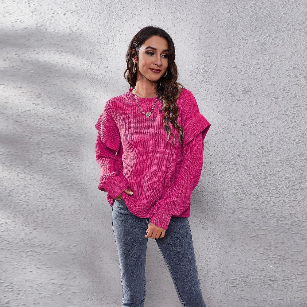 

GMXIA женские модные повседневные однотонные принты осень-зима с длинными рукавами и круглым вырезом свободные свитера L красный