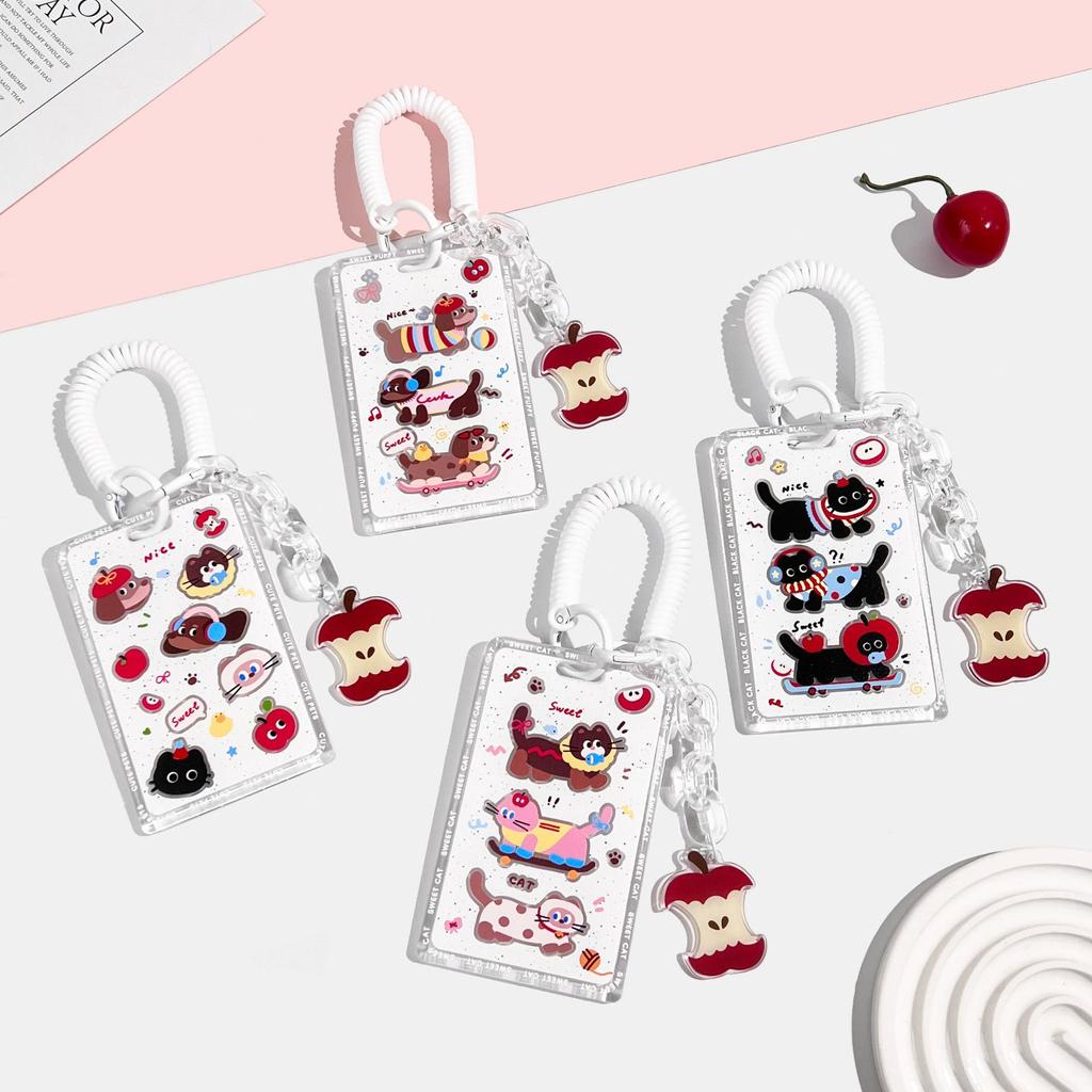 Kawaii Cat Keychain Sliding Card Holder Student Meal Card Bus Card Photo Card Holder Lanyard Lady Id Card Credit Card Holder