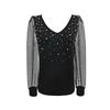 Ladies Spring and Summer New V-neck Beaded Mesh Long-sleeved Loose Elegant Fashionable Top