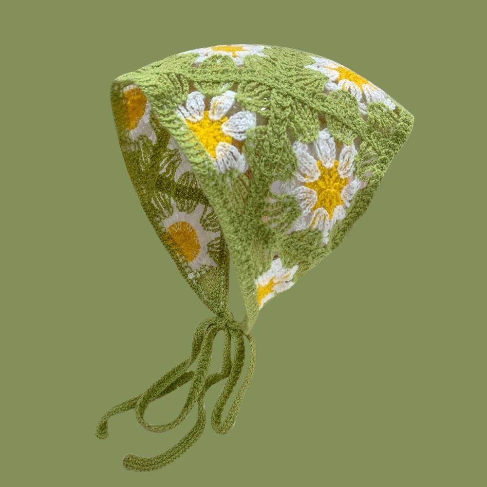 Retro Knitted Headband Floral Women Hair Scarf Elegant Triangle Turban Beach Headwear