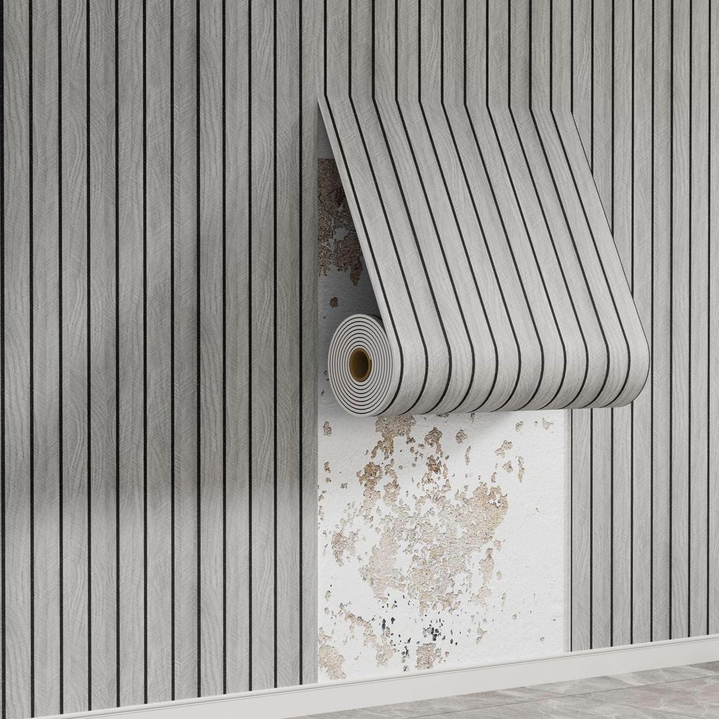 Waterproof Wood Grain Self-Adhesive Faux Lattice Wall Sticker for Living Room