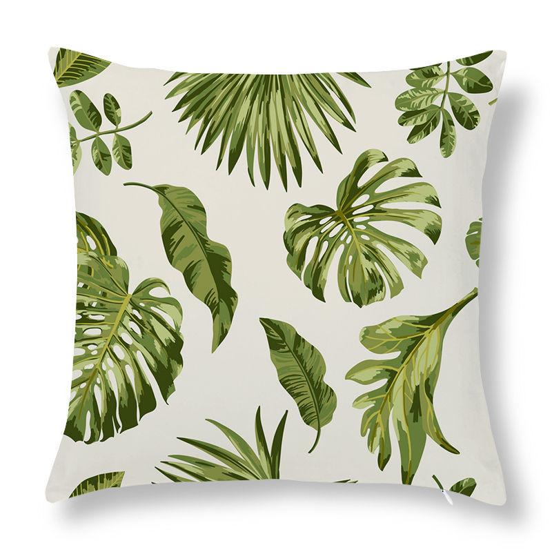 

Green leaf plant cushion cover for living room decoration sofa pillowcasepolyester printed summer 16x16Inch