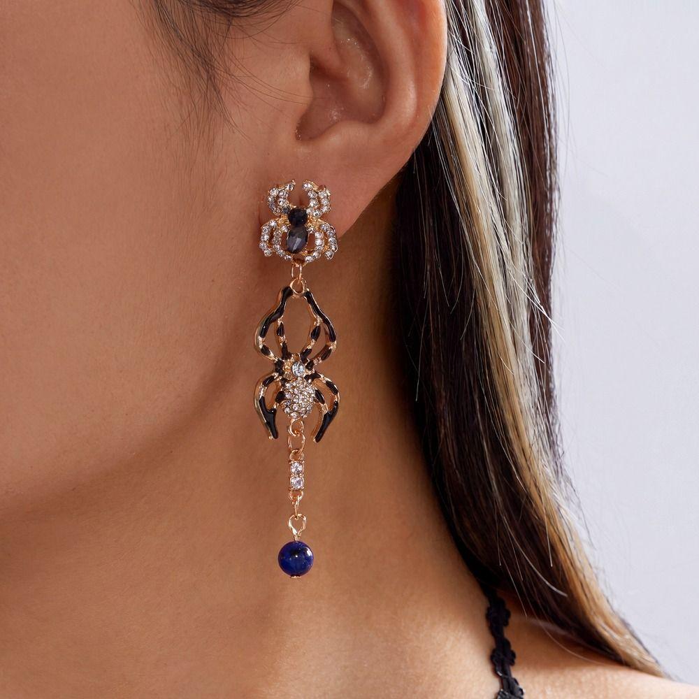 Zircon Pumpkin Ear Studs Rhinestone Spider Dangle Earrings Halloween Earrings  All Saints' Day
