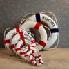 2pcs Nautical Welcome Home Decor - 9.84" White & Blue Life Buoy Wall Hangings with Rope Handles - Mediterranean Style