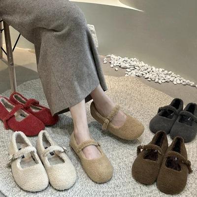 2026 Spring Autumn Warm Fur Women Flats Casual Shallow Ladies Comfort Soft Sole House Cotton Shoes