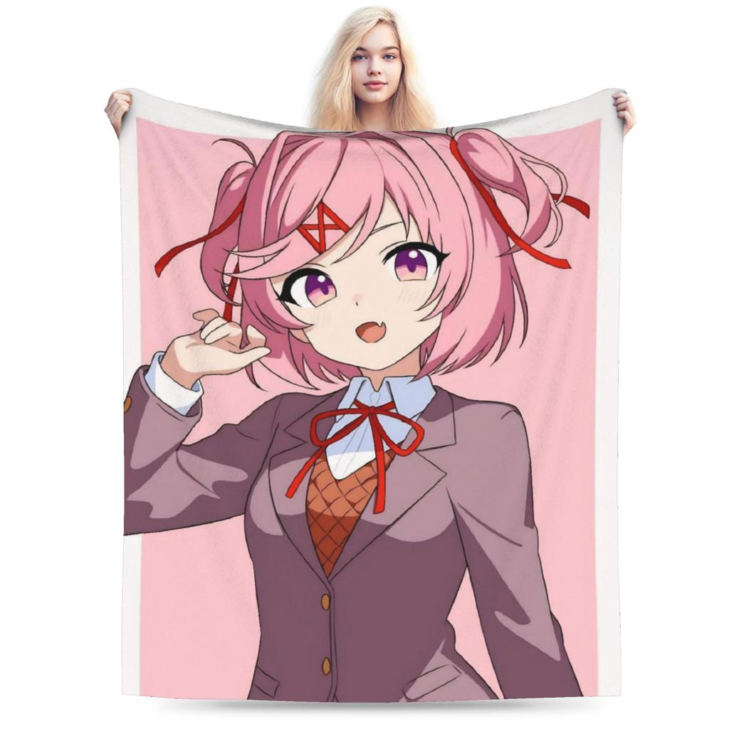 Pink Natsuki Anime Games Velvet Throw Blanket Anime Blanket for Home Bedroom Warm Bedspread