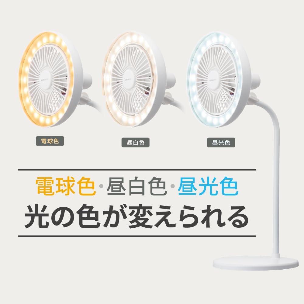 Doshisha Circulate Desk Fan with Desk Stand, LED, 3 Dimming Levels, 3 Color Temperature Settings, 3 Airflow Settings, Tabletop Fan