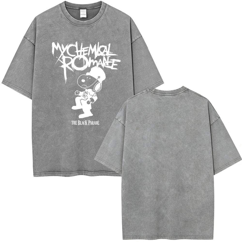 Rock Band My Chemical Romance Washed Tshirt The Black Parade  Tour Merch Tshirts Mens Clothing Vintage T Shirt Streetwear