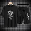 2026 Summer Thin casual Men set Manga Graffiti Tees T-shirt+shorts 2-piece Comfortable and breathable men Top Print Tshirts sets