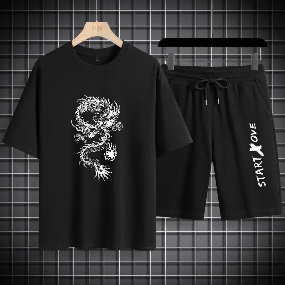 2026 Summer Thin casual Men set Manga Graffiti Tees T-shirt+shorts 2-piece Comfortable and breathable men Top Print Tshirts sets