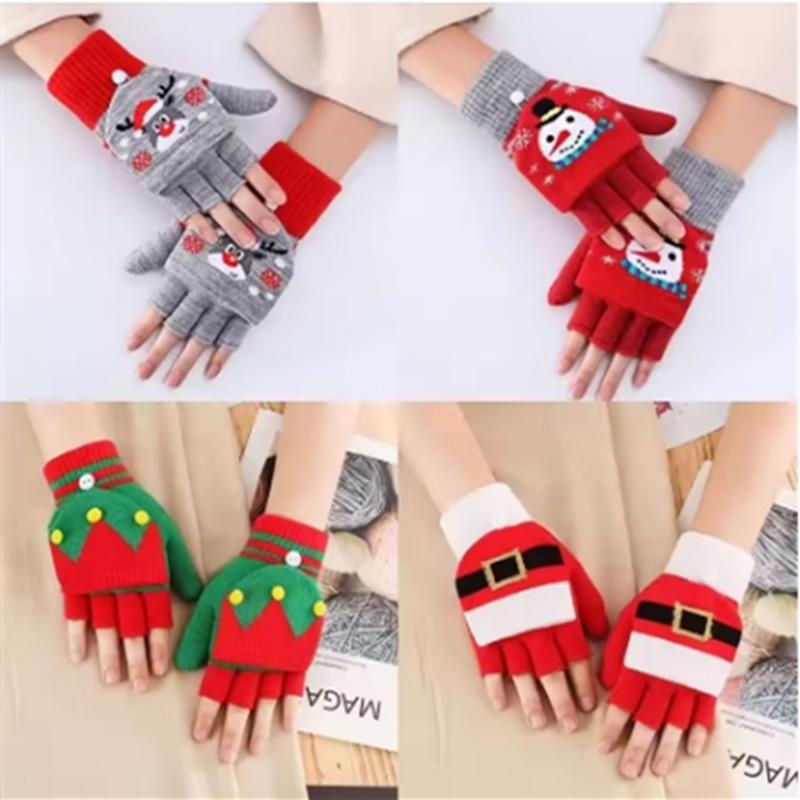 Crochet Flip Top Gloves Winter Women Warm Half Finger Gloves Thick Keep Warm Fingerless Gloves Christmas Knitted Gloves Soft