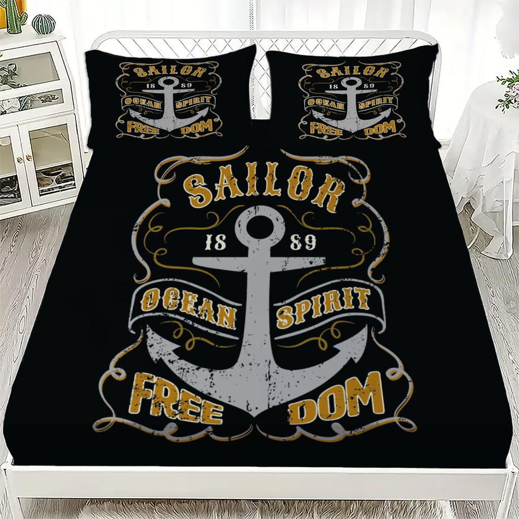 New Nautical Ocean Anchor Bedding Sets Ocean Spirit Fitted Sheet Queen Single Size Bed Linen with Pillowcase Teens Boys Gift
