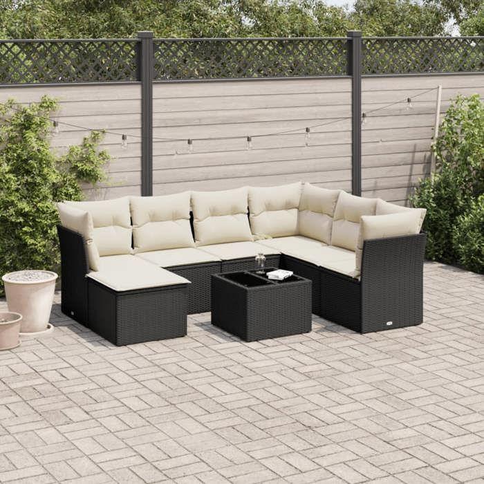 VidaXL Salon de jardin 8 pcs avec coussins noir résine tressée 3217996