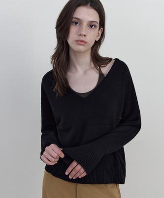 WEDNESDAYOASISFORWOMEN Nive Lambswool Deep V-Neck Knit_Black(Wcb6Kn75)