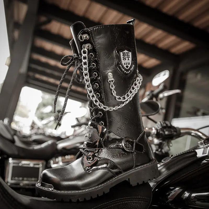 Fashion 2024 New Fashion Men Boots Trend Korean Style Motorcycle Boots Metal Decoration Platform Boots Men Comfortable Walking Shoes