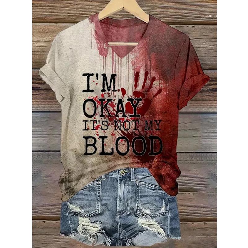 Summer New Fashionable Women's V-Neck Bloody Shirt Solves the Problem of T-Shirts and Interesting Halloween Blood Coats for Wome