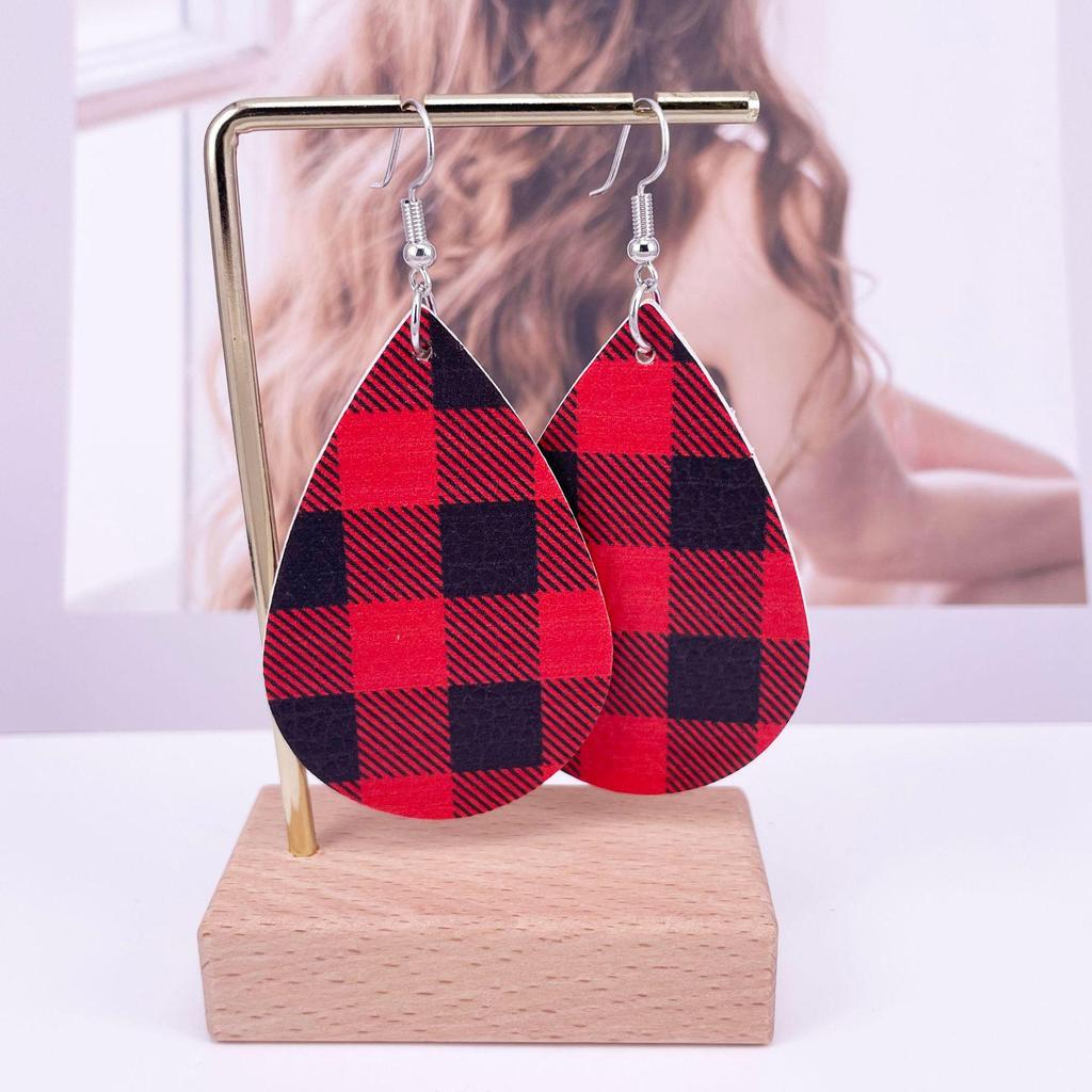 Trendy Multi-Layer Plaid Christmas Tree Leather Earrings