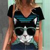 Summer Women's Cute Pet Series V-neck 3D Printed Daily Short Sleeved T-shirt for Women Shirt