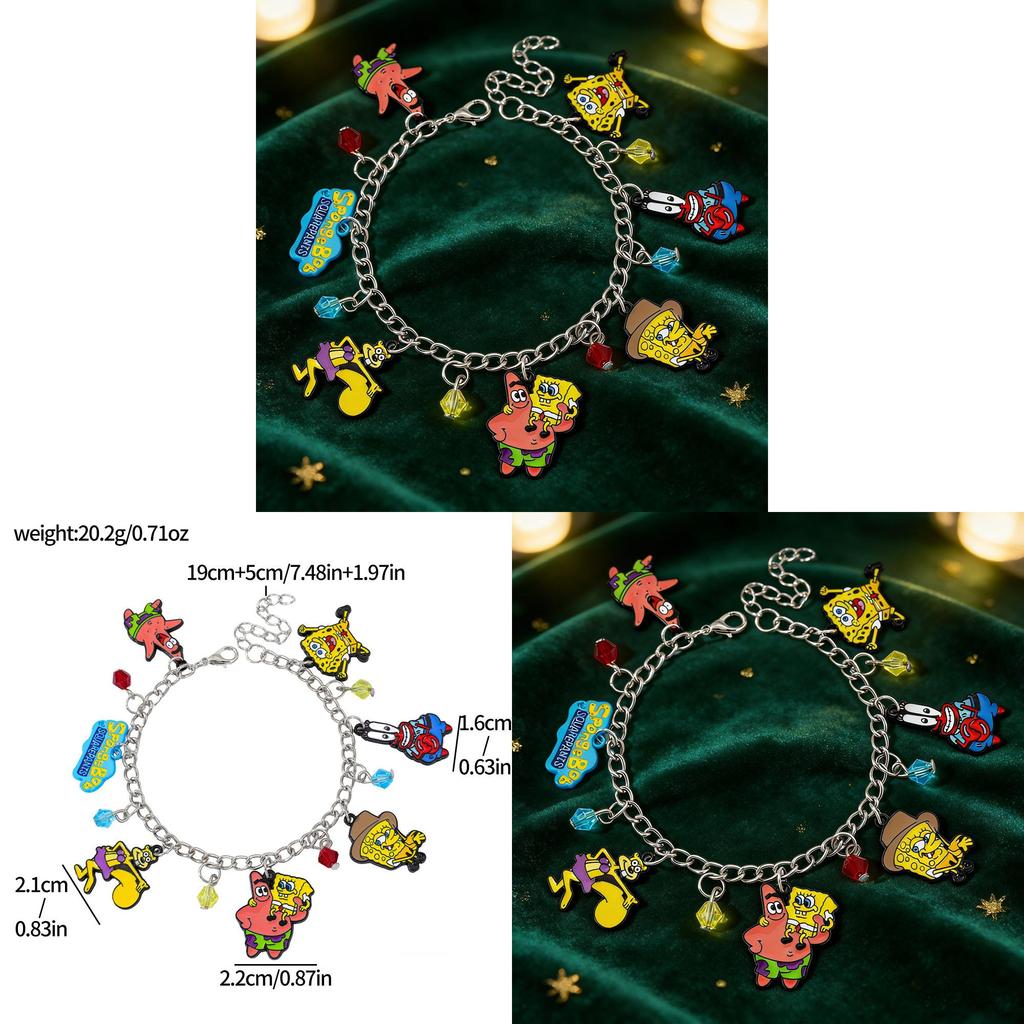 Spongebob Cartoon Charm Bracelet With Zinc Alloy Pendant For Unisex Fashion Accessory