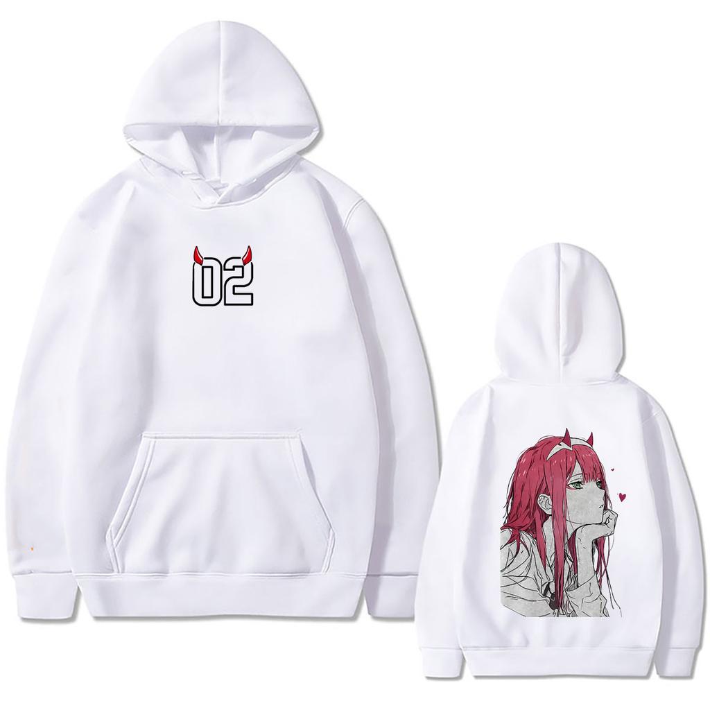 Darling In The Franxx Hoodie Zero Two 02 Horn Front Back Print Men Women Anime Manga Pullover Sweatshirt Unisex Casual Streetwear Hooded Top