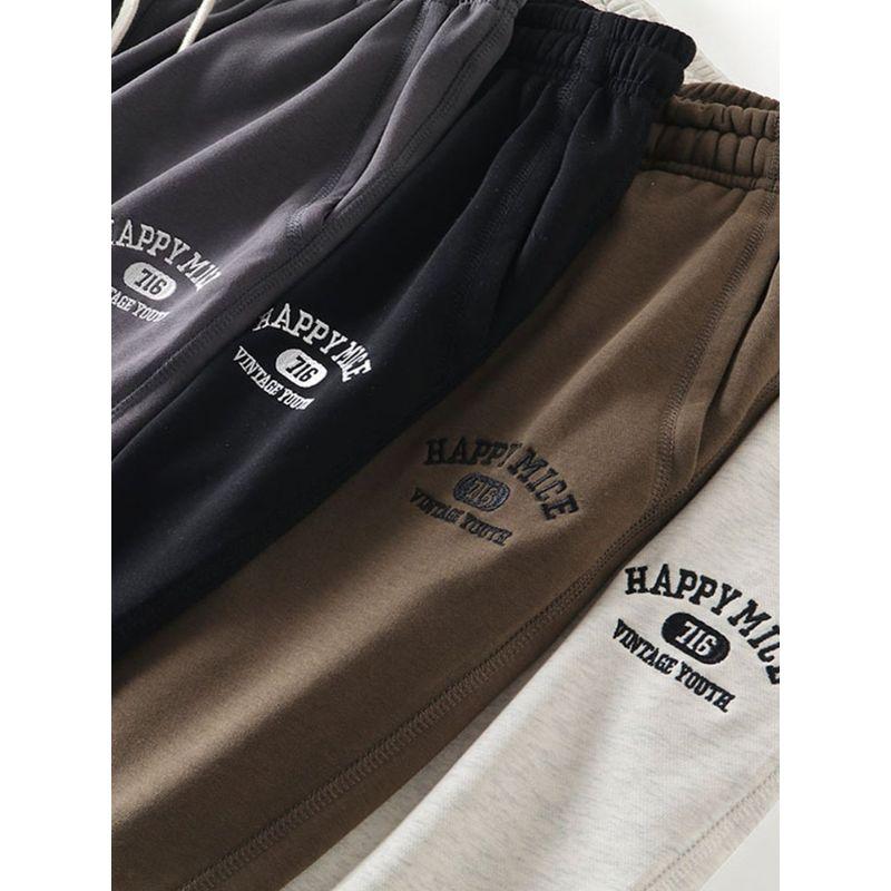 Pure Cotton Casual Shorts for Men 2024 Summer New Trendy Knitted Five-Point Pants Export Men's Pants All-Cotton Embroidered Pants