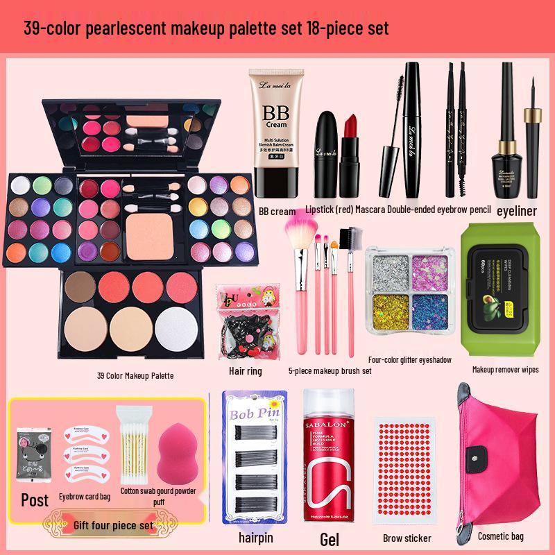 39-Color Eyeshadow Palette & Makeup Set: Beginner-Friendly Blush, Powder, Lipstick Combo