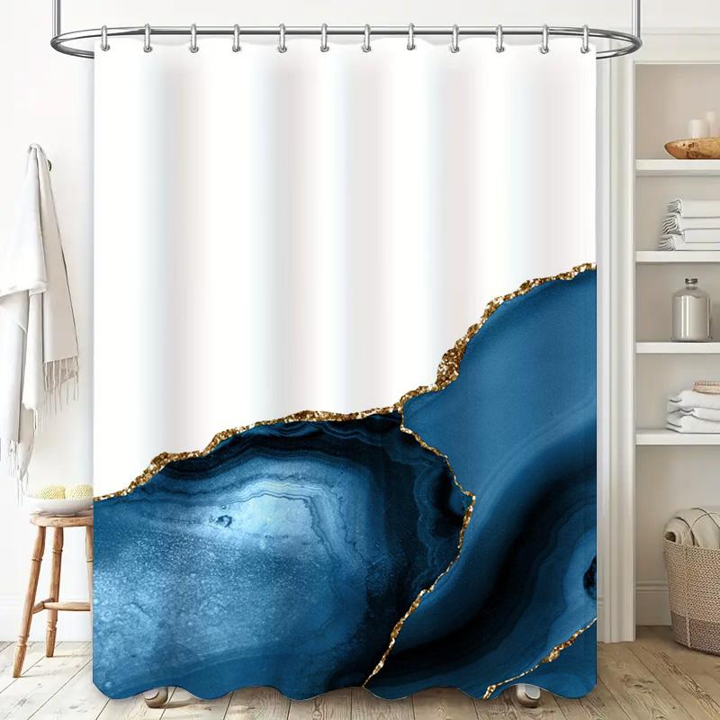 Luxury Blue Agate Shower Curtain Geode Print Bathroom Decor Waterproof Bath Mat Set With Rod Pocket For Home Decoration (180X200