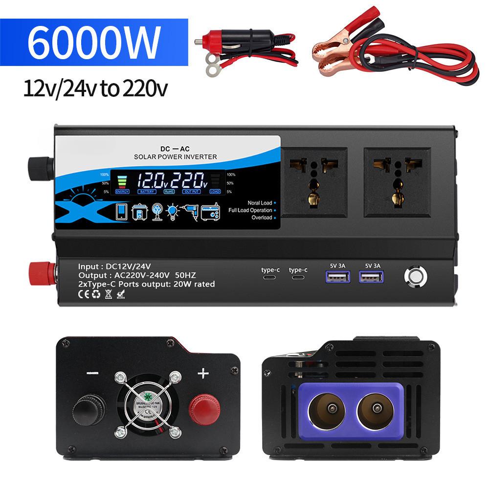 3000W/4000W/6000W Inversor de Carro Portátil de Alta Potência Conversor de Energia Inversor de Energia com Display Inteligente e Luzes