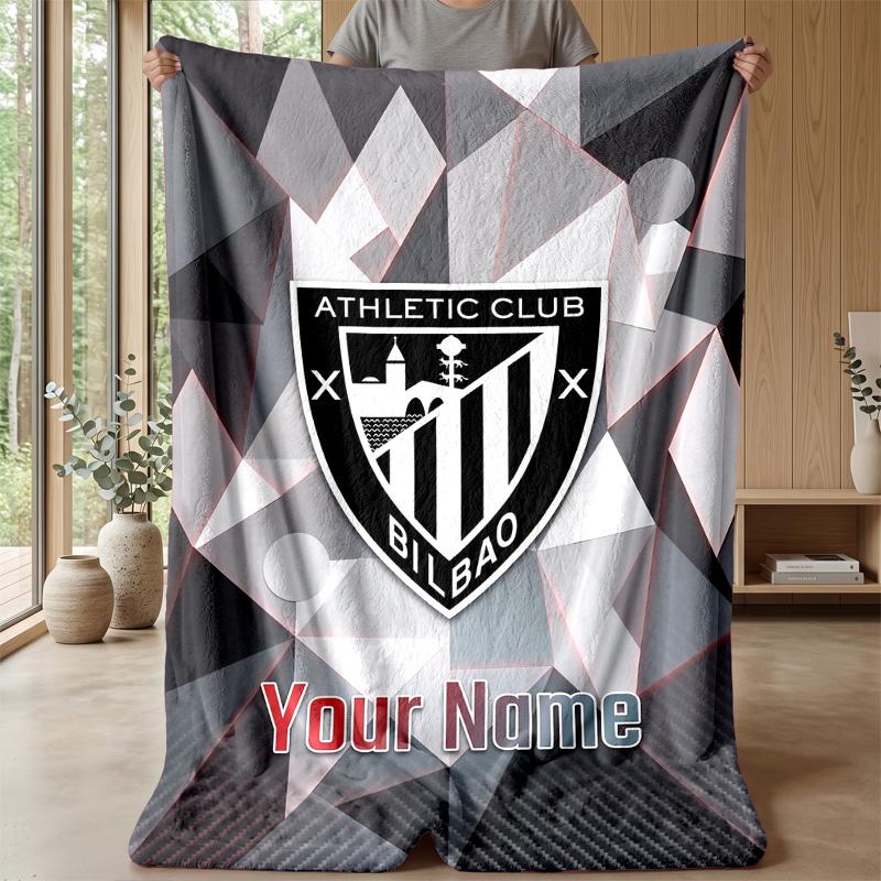 Custom Text Flannel Throw Blanket, Lightweight Cozy Bed Sofa BlanketAthletic Bilbao FC