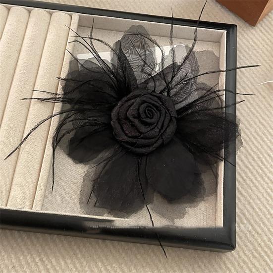 Damen Brosche Netzgarn Feder Rose Blume Dekor Schal Dekorative Reversnadel Kragen Hüte Taschen Mäntel Schals Taschendekoration