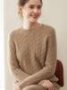 2025 Autumn/Winter Retro Old Money Style Women's Cashmere Round Neck Cable Knit Loose Sweater - Solid Color Base Layer
