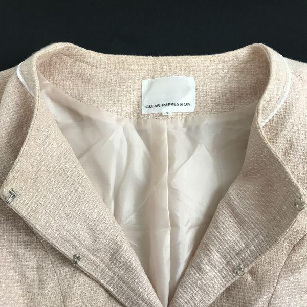 CLEAR IMPRESSION Tweed Kragenloser Rockanzug Damen M Rosa(GEBRAUCHT)