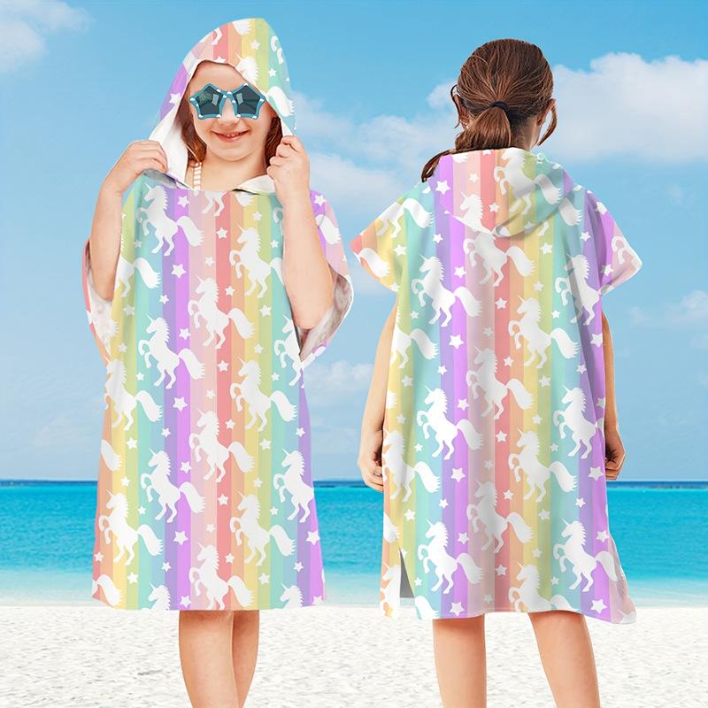 2024 Kinder Mikrofaser Kapuzenbadetuch - Schnelltrocknend, Saugfähig Schwimmumhang & Strandbademantel